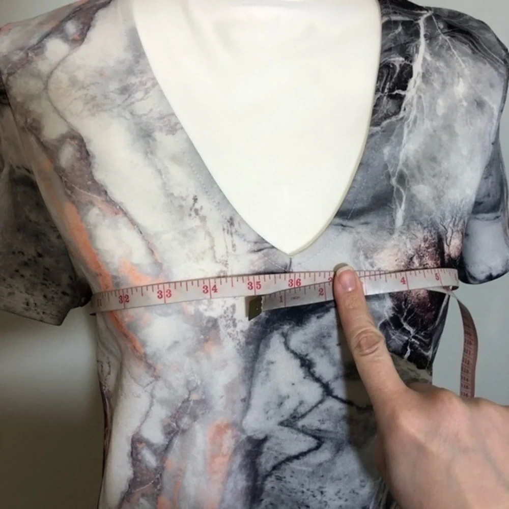 MISSGUIDED Marble Print Gray Purple Abstract Plunge V-Neck Shirt Dress